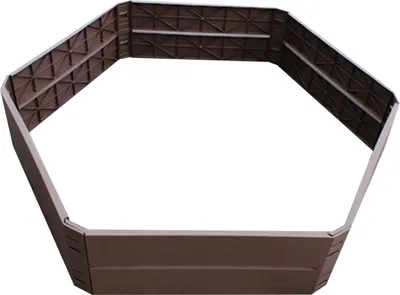 A hexagonal raised garden bed frame, viewed from a slightly elevated diagonal angle.