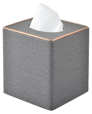 Immagine prodotto di Custodia in ecopelle per scatola di fazzoletti, forma quadrata, colore grigio, dimensioni 13,3 x 13,3 x 14,6 cm