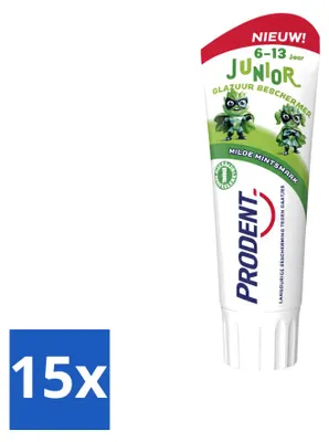 Image de 15 tubes de dentifrice pour enfants Prodent, protection de l'émail, pour les plus de 6 ans, 75 ml, lot avantageux, 15 pièces