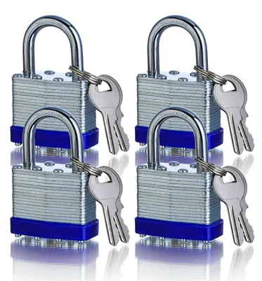 Immagine prodotto di Lucchetti con stessa chiave, 4 pezzi, acciaio temprato, diametro 40 mm, colore blu