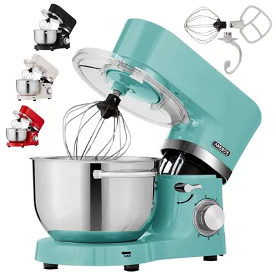Zdjęcie produktu dla Robot kuchenny AREBOS 1500W, robot kuchenny, ugniatarka z 2x miskami ze stali nierdzewnej 4,5 i 5,5 l, cichy, 6 prędkości, turkusowy