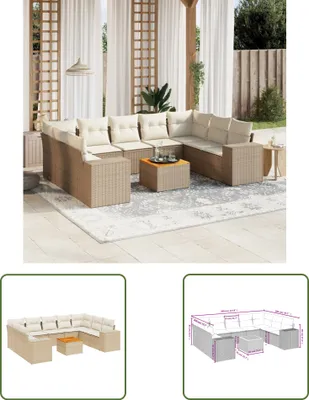 Produktbild von The Living Store 10-tlg. Garten-Sofagarnitur mit Kissen Beige Poly Rattan