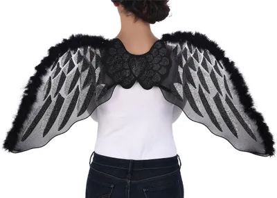 Produktbild von Engelsflügel mit Maraboufedern - 43 x 100 cm | Schwarz Silber