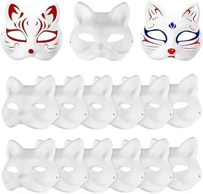 15 Therian-Katzenmasken, DIY-Bemal-Masken, weiß, 18x17 cm