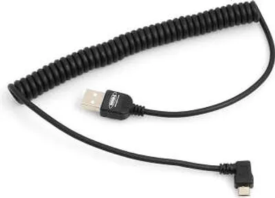 Produktbild von System-S Dehnbares Spiralkabel Micro USB 2.0 Kabel gewinkelt 90 grad Winkelstecker (rechts/male) Datenkabel und Ladekabel 50 - 135 cm