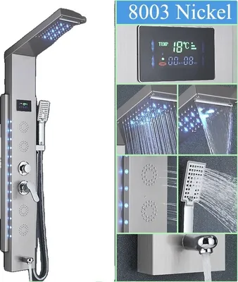 Produktbild von Multifunktionales Duschpaneel mit LED-Anzeige, aus Edelstahl, zur Wandmontage, 57*20cm/li/ul/div