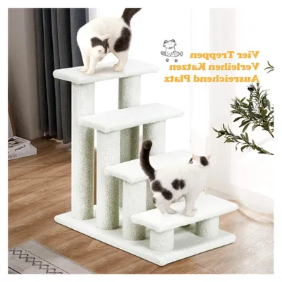 Produktbild von Katzentreppe für Tiere, Kletterbaum mit 4 Stufen, Treppe für Katzen und Hunde, Milchweiß