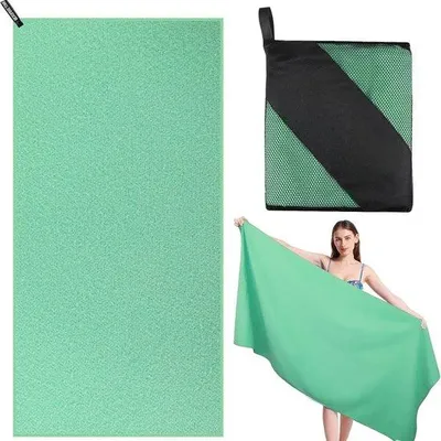 Produktbild von Famanu Microfaser Strandhandtuch für Erwachsene - 180 x 80 cm - Kompakte, schnelltrocknende Sporthandtuch mit Netztasche - Leichtgewicht
