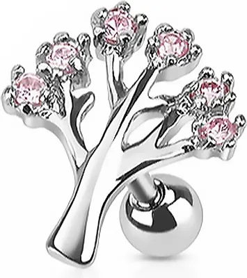 Produktbild von Autiga® Ohr Piercing Stecker Tragus Helix Cartilage Barbell Lebensbaum Tree rosa