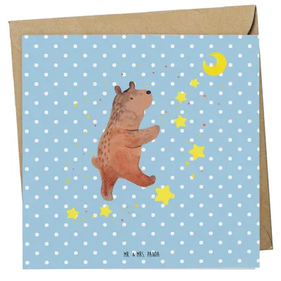 Produktbild von Mr. & Mrs. Panda doppelkarte Bär Träume - Blau Pastell - Geschenk, Teddy, Traum, Träumen, faltkarte, anlasskarte, Traumdeutung, Klappkarte, Grußkarte, Glückwunschkarte