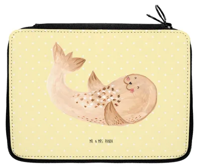 Produktbild von Mr. & Mrs. Panda Etui Robbe Liegen - Gelb Pastell - Geschenk, Robben, Federmäppchen, Seehund, für Stifte, Federtasche, Bleistiftetui, Lustige Sprüche, Strand, Nordsee