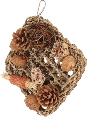 Produktbild von Vogel-Kletternetz, Rattan-Kugel, Tannenzapfen, Maiskolben, Nüsse, Strohseil, Papagei, gewebt, für Käfigzubehör