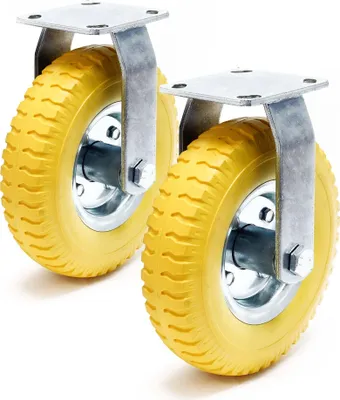 Immagine prodotto di Set di ruote fisse Wiltec 2x Ø225mm ruote da trasporto larghe 58mm fino a max.100kg per ruota gialle in materiale solido con staffa fissa antiforatura, funzionamento silenzioso
