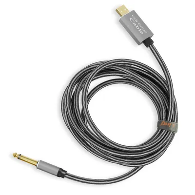 Zdjęcie produktu dla Kabel audio USB / wtyczka jack 6,35 mm, nylonowy oplot, 3 m, LinQ - szary