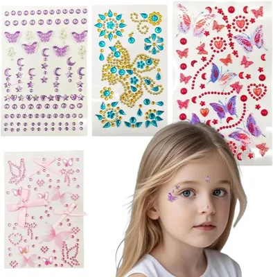Image de Paillettes auto-adhésives, lot de 4, multicolores, pour maquillage du visage