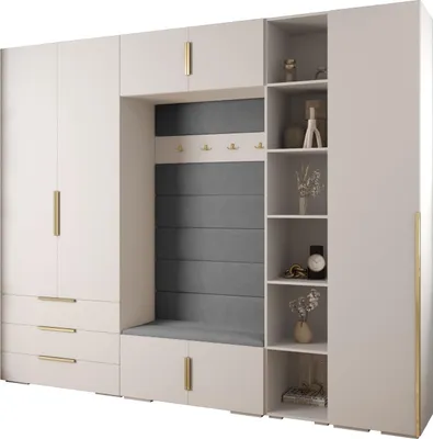 Produktbild von MEBLE KRYSPOL Inova 1 Möbelset Garderobe, 236,7x290x47cm - Weiß, Manila 16, Gold