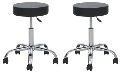 Zdjęcie produktu dla Taboret roboczy HWC-E47, taboret kosmetyczny, z kółkami, imitacja skóry , certyfikat ~ czarny, 2 szt