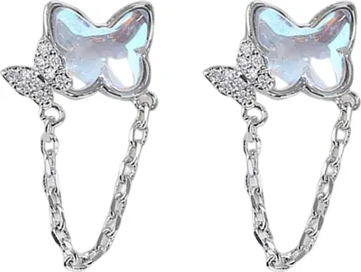 Produktbild von 1 Paar Ohrstecker Mini Faux Mondstein Elegante Strass eingebettete Schmetterlinge Kette Frauen Ohrringe Modeschmuck