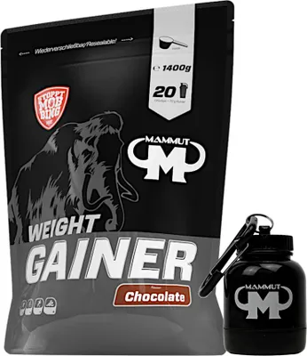 Produktbild von Mammut Nutrition - Weight Gainer 1400 g Beutel - 20 Portionen + GRATIS Powderbank, Geschmack: Schoko