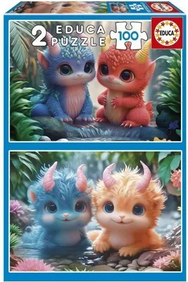 Zdjęcie produktu dla Puzzle EDUCA Monstres Mignons, 2 x 100 elementów, Dla dzieci 8+, Tematyka: Bajki