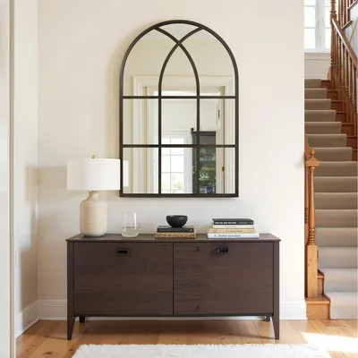 Immagine prodotto di Specchio da parete, 60 x 90 cm, cornice in alluminio, finitura nera, decorativo, da appendere