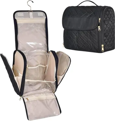 Obrázok produktu pre Toaletná taška čierna, pre cestovanie, s háčikmi, vodotesný nylon