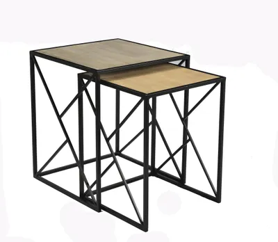 Produktbild von Beistelltisch Set 2-teilig Mangoholz Metall – Couchtisch Set Industrial Wohnzimmertisch Sofatisch Beistelltische Holz Metall modern