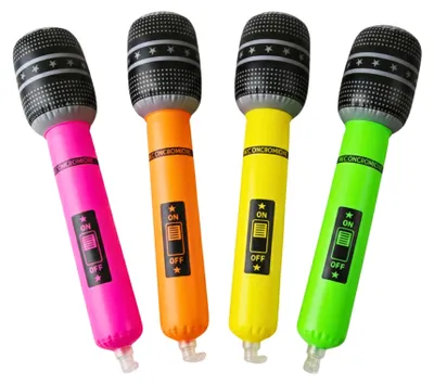 4 aufblasbare Mikrofone, 40 cm, bunt, Partyzubehör