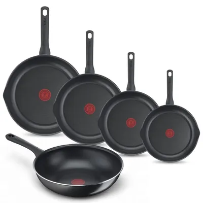Produktbild von Tefal Day by Day Pfannenset, Bratpfannen 20/24/28/32 cm, Wokpfanne 28 cm, Nicht für Induktion geeignet, Antihaftbeschichtung, Ausgießhilfen, Aluminium