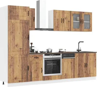 Produktbild von Hochwertig 8-tlg. Küchenschrank-Set Kalmar Altholz-Optik Holzwerkstoff 3314799