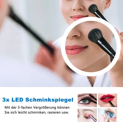 Produktbild von Badspiegel mit Beleuchtung 140×80cm Bluetooth 3×Schminkspiegel 3 Lichfarbe dimmbar Touch Schalter Anti-Beschlag Badezimmerspiegel Spiegel Warm/Neutral/Kaltweiß Energiesparend Lichtspiegel IP47