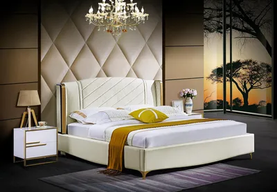 Produktbild von Designer Polster Doppelbett Betten Bett Schlafzimmer Ehebett Textil Leder Neu