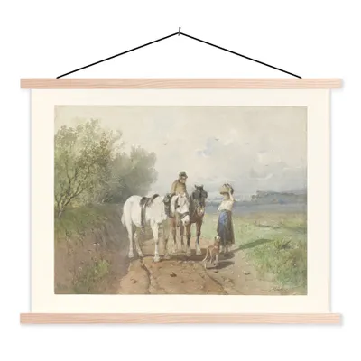 Produktbild von MuchoWow® Textilposter Gespräch auf einer Landstraße - Gemälde von Anton Mauve 120x90 cm mit holzfarbenen Rahmen - Magnetisch