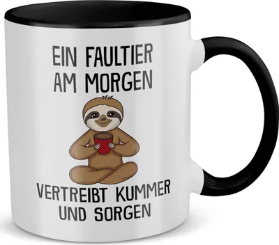 Produktbild von 22Feels Faultier Tasse Süßes Tier Spruchtasse Wichteln Geschenk Arbeitskollege Büro Humor Secret Santa Witzig Kaffeetasse Männer Frauen Haferl Geburtstag Weihnachten (Weiss-Schwarz)