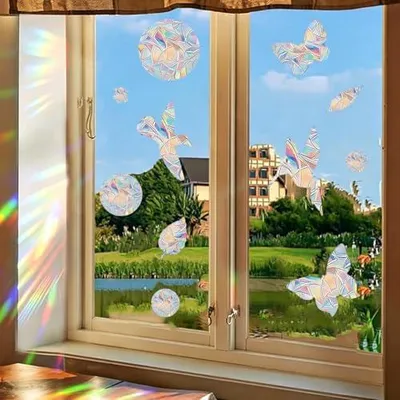 Produktbild von Fensteraufkleber zum Vogelschutz, 48 Stück, Prisma, Anti-Kollision | Suncatcher Sticker mit Regenbogeneffekt für Glasflächen