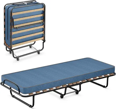 Produktbild von GOPLUS Gästebett 80x190 cm, Klappbett mit Matratze, Stahlrahmen, Einzelbett Erwachsene für Büro & Schlafzimmer (Blau)