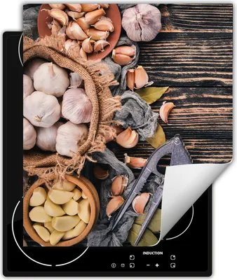 Produktbild von DarHaus Herdabdeckplatte 45x52 cm Anti Rutsch Matte Aufrollbar, Knoblauch - Holz
