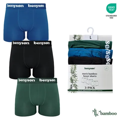 Image de BENYSON Boxers homme en Viscose de bambou (à partir de pâte de bambou), lot de 3, vert, noir, bleu, taille XL