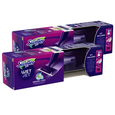 Imagen del producto de Kit de inicio Swiffer WetJet para limpieza de suelos: incluye toallitas y limpiador para suelos (paquete de 2)