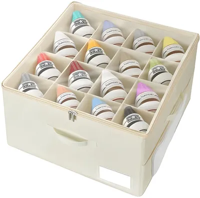 Produktbild von PolkaHome® Schuhorganizer für 16 Paar Schuhe, transparenter Deckel, Aufbewahrungsbox mit Netzfach und Tragegriff - Beige