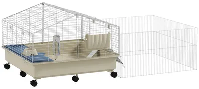 Produktbild von Kleintierkäfig, Balkon, Rampe, Futtertrog, Wasserflasche, 2-Ebenen-Design, Weiß