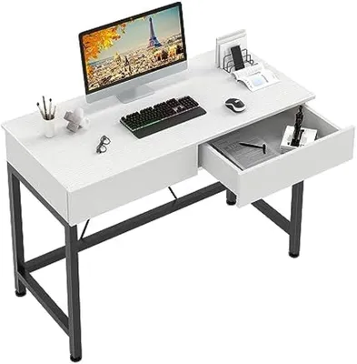 Produktbild von PromoHome® Kompakter Schreibtisch mit 2 Schubladen - 100 cm Arbeitsplatte, Weiß