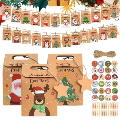 Immagine prodotto di Calendari dell'Avvento da riempire, 24 sacchetti di carta con accessori, dimensioni 9,4 x 14 cm
