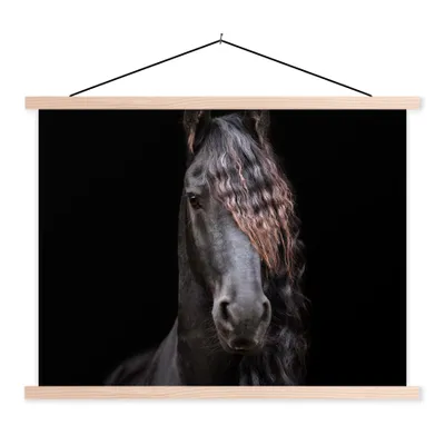 Produktbild von MuchoWow® Textilposter Pferde - Friesisch - Mähne - Schwarz - Tiere 120x90 cm mit holzfarbenen Rahmen - Magnetisch