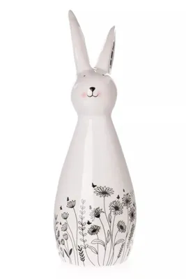 Produktbild von Hase Ostern Figur weiß-schwarz Blumendekor Keramik Ø6,5x8cm H18cm Skulptur Landhaus