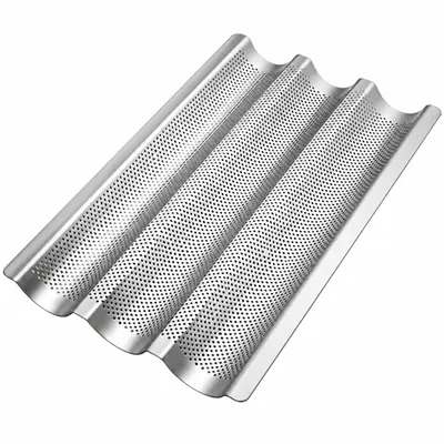 Produktbild von Baguette Backform 3er Baguette-Backblech zuverlässig knuspriges Baguette - Ideal als Baguetteblech, Brotbackform