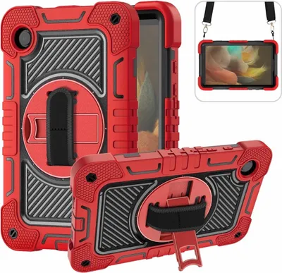 Produktbild von Für Samsung Galaxy Tab A11 / A9 Outdoor 360 Grad Halte-Schlaufe Tasche Rot Hülle