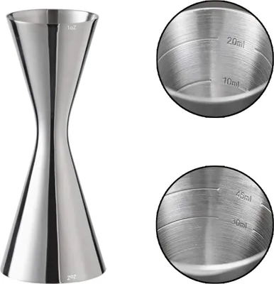 Produktbild von Edelstahl Cocktail Messbecher,Professioneller Jigger Spirit -Ma? mit Mark 10/20/30/45/60ml, Silber,1 oz x 2 oz
