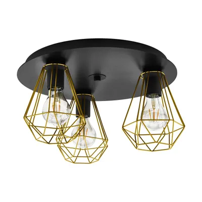Productafbeelding van Plafondlamp TARBES 2 E27, 3x40W, staal, zwart, messing, hoogte: 24,5 cm, diameter: 45 cm, dimbaar