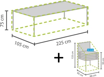Produktbild von Gartenset: Hülle für Tisch und Stapelsessel, Gartentisch 220cm + 4-6 Stühle 90cm